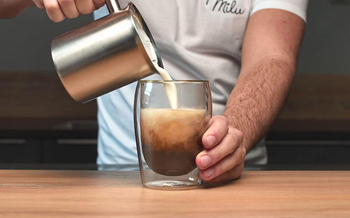 Milu Milchaufschäumer manuell | 400ml, 800ml | Edelstahl Hand Milschäumer für Milch Cappuccino, Kaff