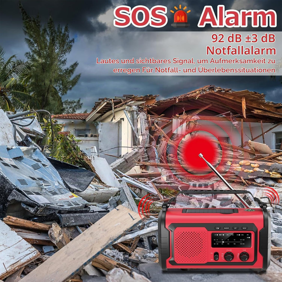 Kurbelradio 27000mAh Notfallradio mit Solar &amp; Handkurbel, AM/FM Emergency Radio mit SOS Alarm, Bluet
