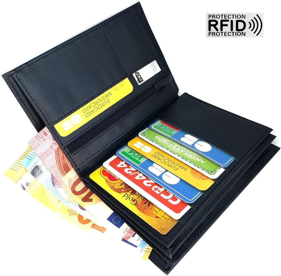 Charmoni® - Max - Grosse Geldbörse - für Herren - Anti-Hacker-Schutz - 4 Klappen - Rindsleder - 22 B