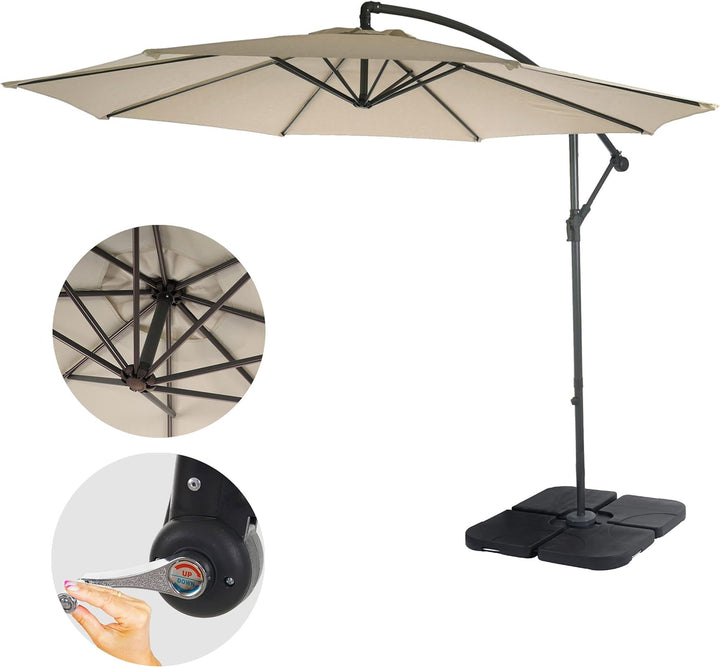 Mendler Ampelschirm Acerra, Sonnenschirm Sonnenschutz, Ø 3m neigbar, Polyester/Stahl 11kg mit Stände