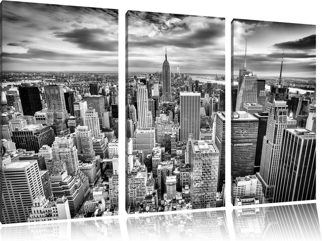 Pixxprint Monocrome, Skyline von New York 3-Teiler Leinwandbild 120x80 Bild auf Leinwand