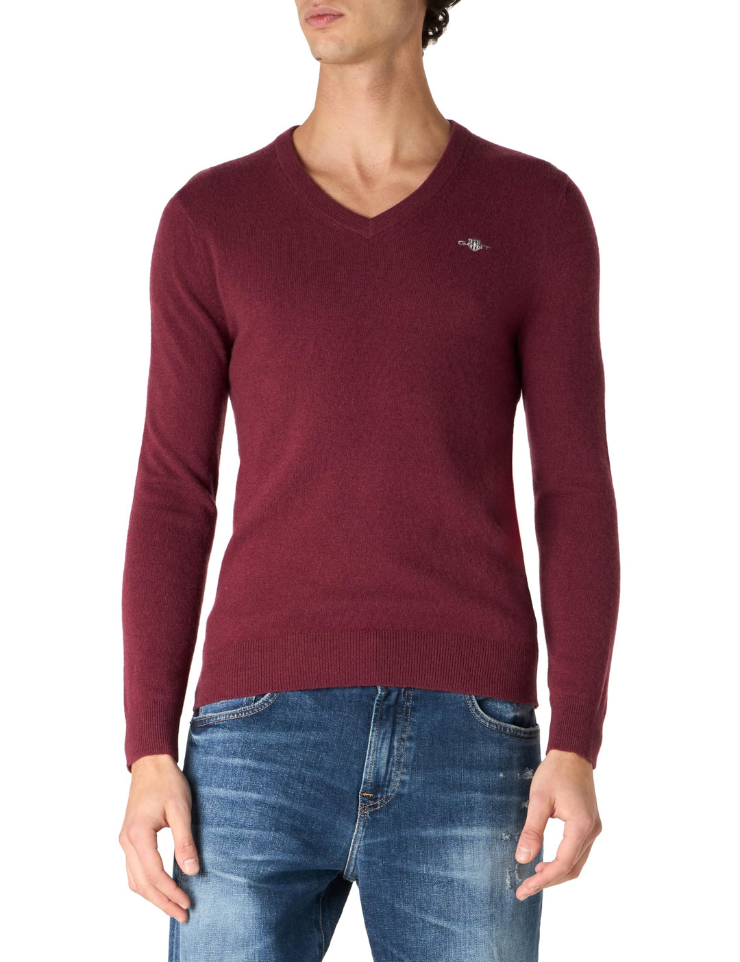 GANT Herren Md. Extrafine Lambswool V-Neck Pullover L Wine Red, L Wine Red