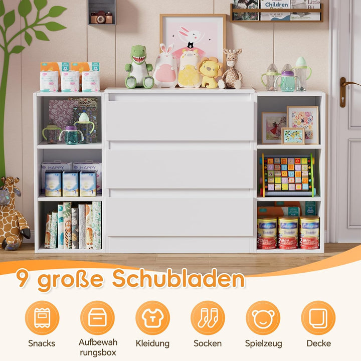 2-in-1 Wickelkommode mit abnehmbarem Wickelaufsatz,Baby Wickeltisch Weiss, Kommode mit 3 Schubladen