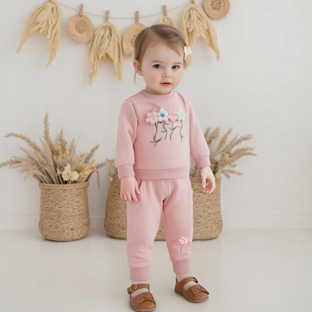 2pcs Baby Mädchen Kleidung 3D Blumen Druck Outfit Langarm Shirt + Hose Neugeborene Babykleidung klin