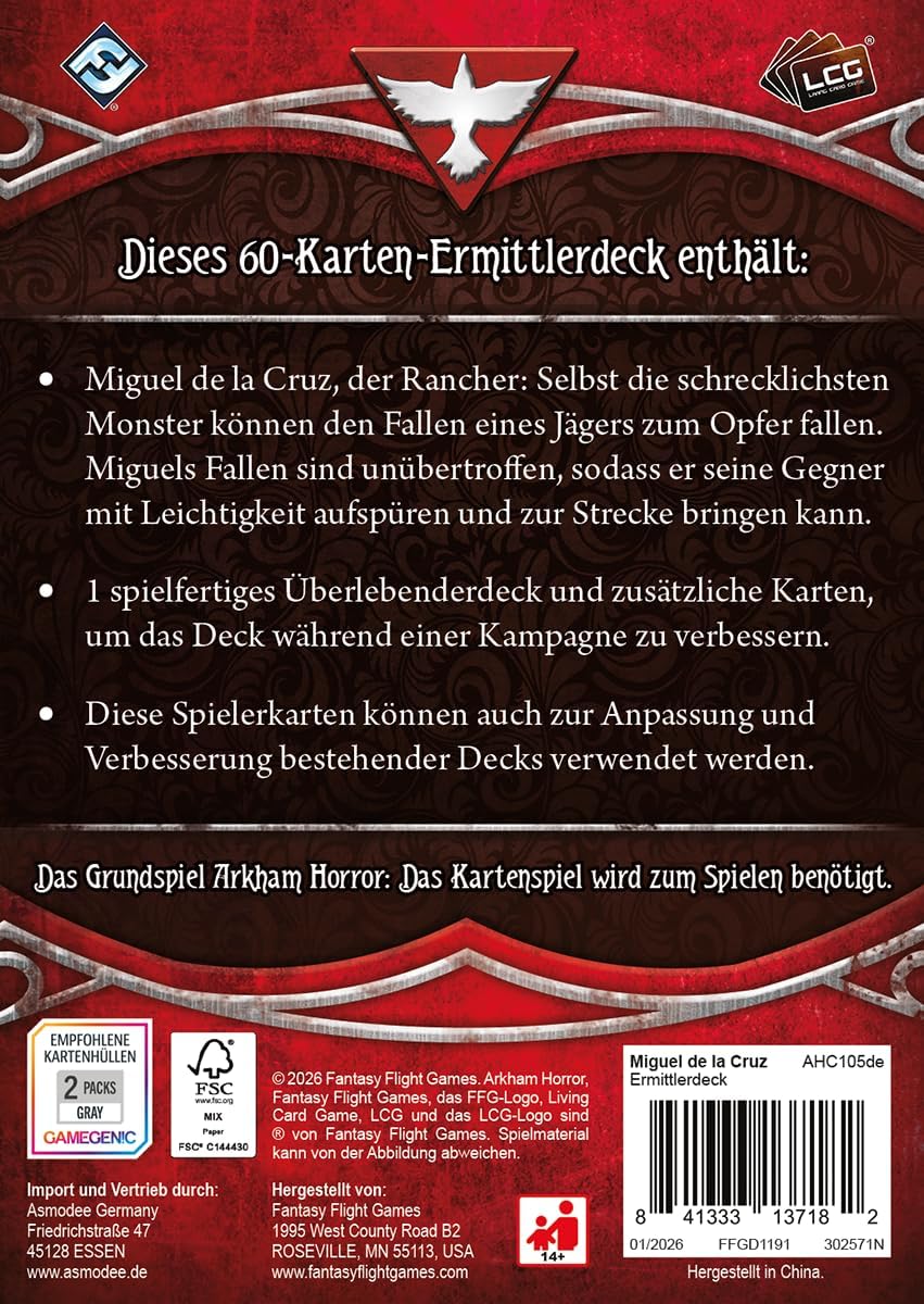 Asmodee, Arkham Horror: Das Kartenspiel – Miguel de la Cruz, Ermittlerdeck-Erweiterung, DE-Version,