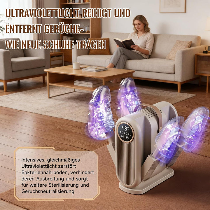 4 In 1 Schuhtrockner Elektrisch Antibakteriell, Shoe Dryer mit 1/3/6H Timer und 2 Windgeschwindigkei