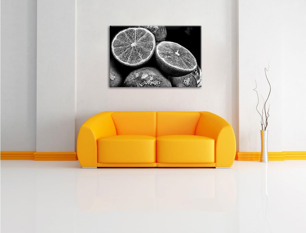 Pixxprint Monocrome, aufgeschnittene Limetten, Format: 100x70 auf Leinwand, riesige Bilder fertig ge