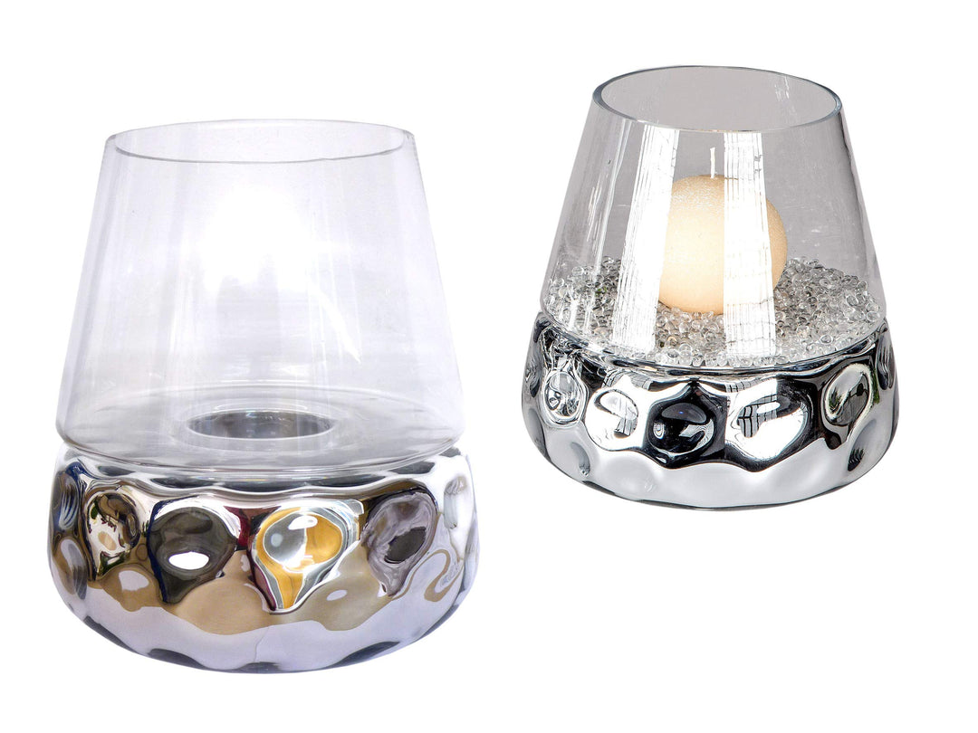 formano Kristallglas Windlicht DOTS konisch rund H. 20cm Silber Glas + Keramik
