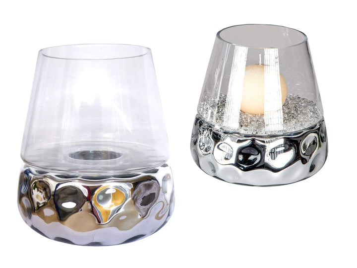 formano Kristallglas Windlicht DOTS konisch rund H. 20cm Silber Glas + Keramik