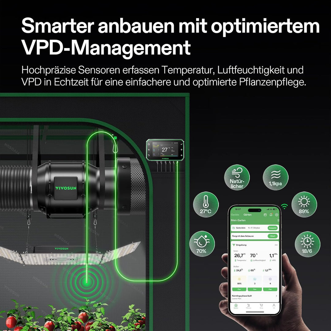 VIVOSUN Smart Rohrventilator 150mm Abluftventilator AeroZesh G6 660m³/h mit EC-Motor und GrowHub E42