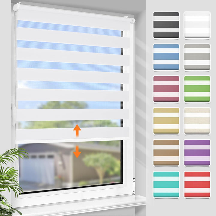SBARTAR Doppelrollo schnurlos Klemmfix Rollos für Fenster ohne Bohren & zum Bohren, Weiss 100x140cm