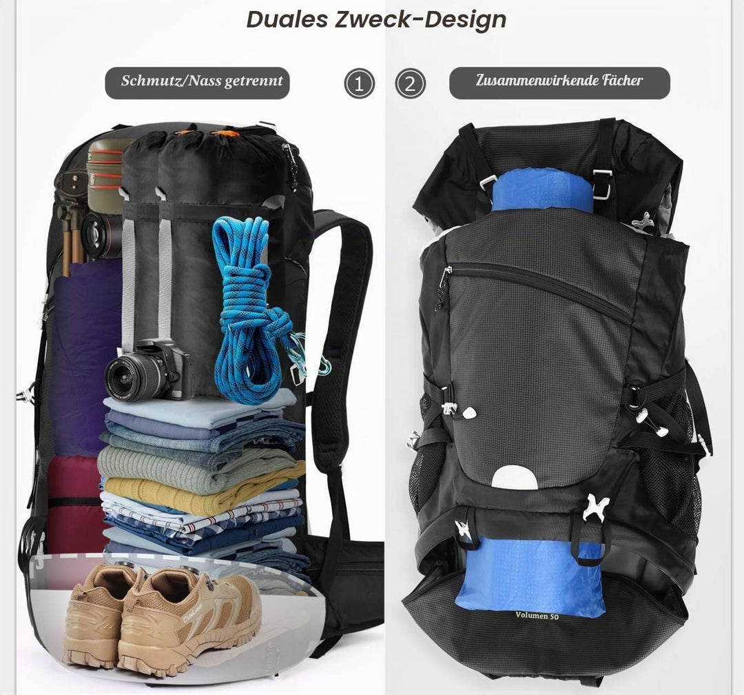HOMIEE Wanderrucksack 50L, Herren Damen Wasserdichter Trekkingrucksack Reiserucksack Outdoor Wandern