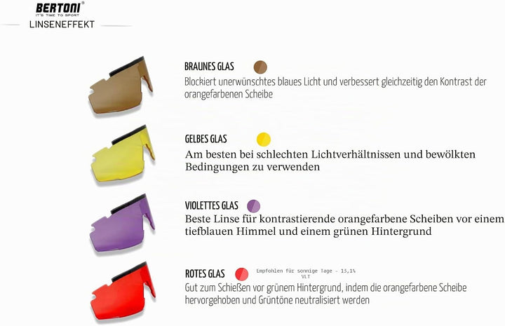 BERTONI Schiessbrille Sehstärke mit Optikadapter mit 4 Wechselgläser - AF899A Ballistische Schutzbri