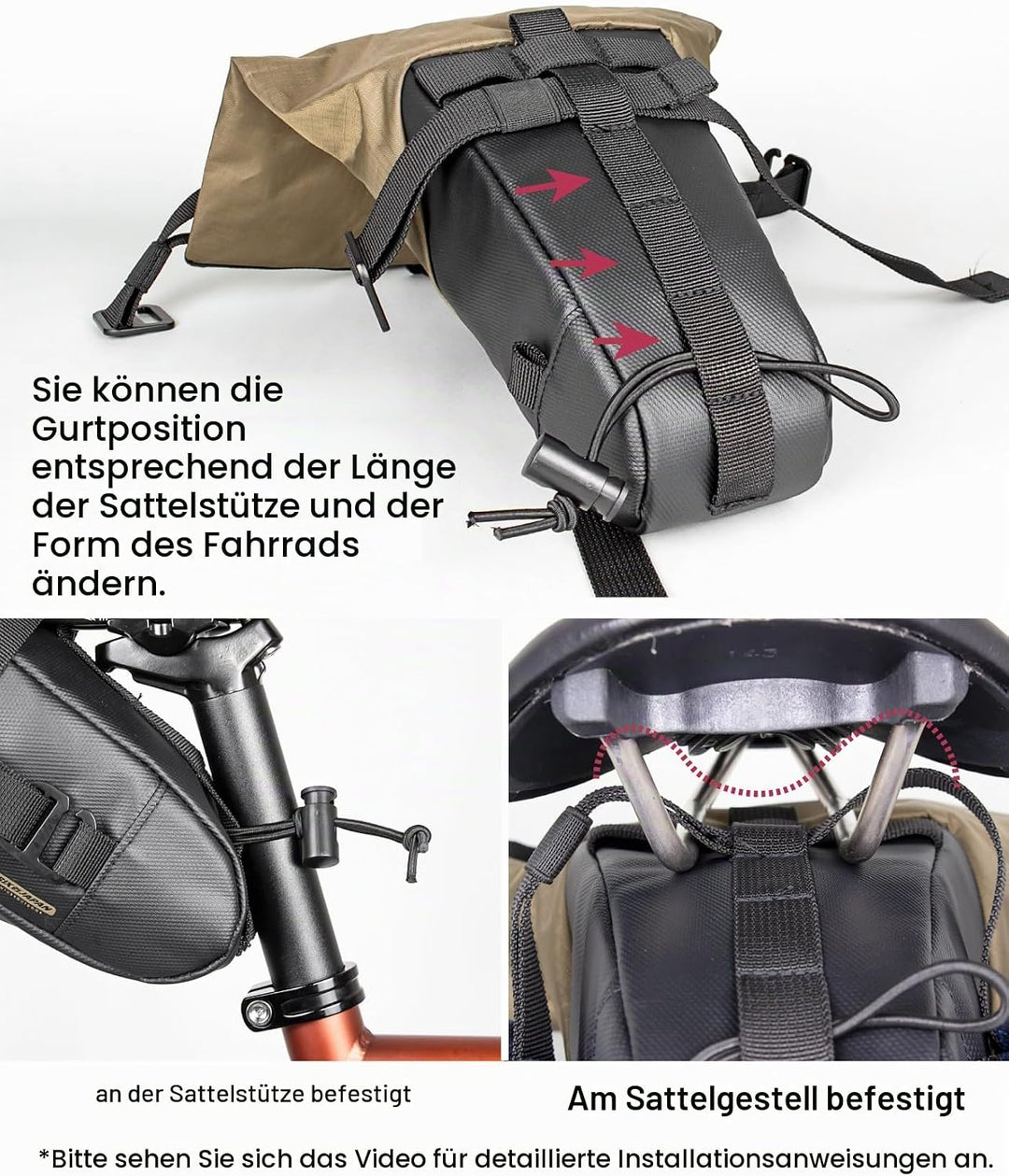 GORIX Fahrrad-Satteltasche, wasserdicht, erweiterbar, Rollentyp, 3 l, langlebig, leicht, für Rennrad