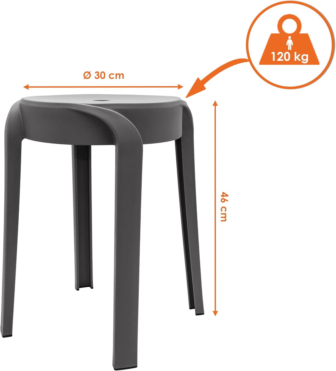 Spetebo Kunststoff Sitzhocker 46x30 cm belastbar bis 120 kg - grau - Mehrzweck Stapelhocker rutschfe
