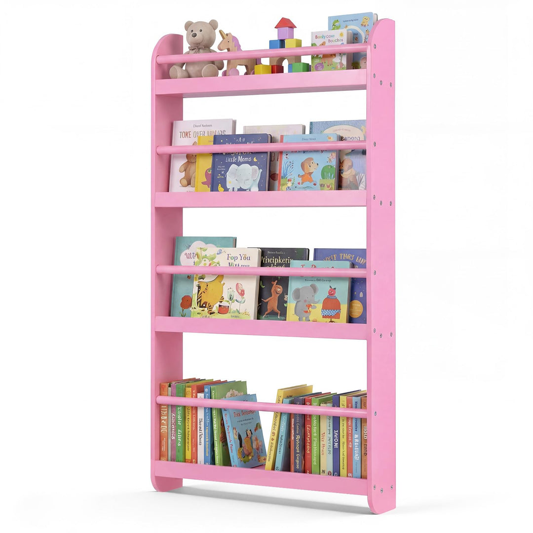 COSTWAY Bücherregal für Kinder, Kinderregal mit 4 Ablagen, Wandregal aus Holz für Spielzeug &amp; Bücher