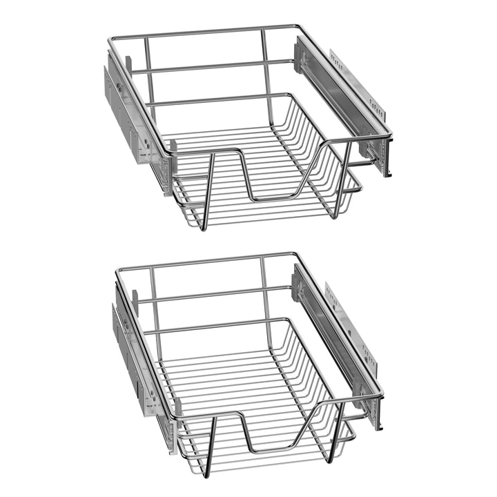 NAIZY 2x Teleskopschublade 30cm Breite anwendbar Küchenschublade Silber Küchen Regal aus Massiver Ed