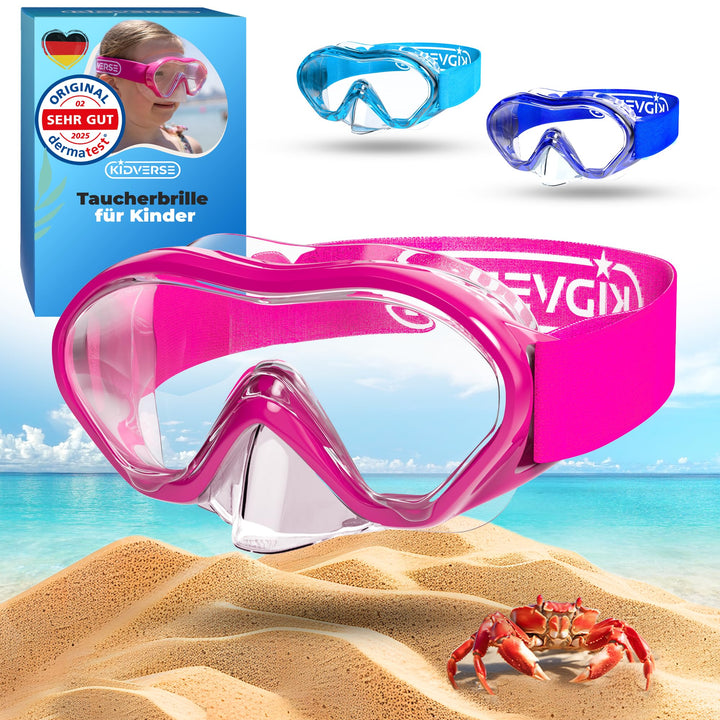 KIDVERSE Taucherbrille Kinder mit Nase - CE & Dermatest geprüfte Kinder Taucherbrille mit Stoffband