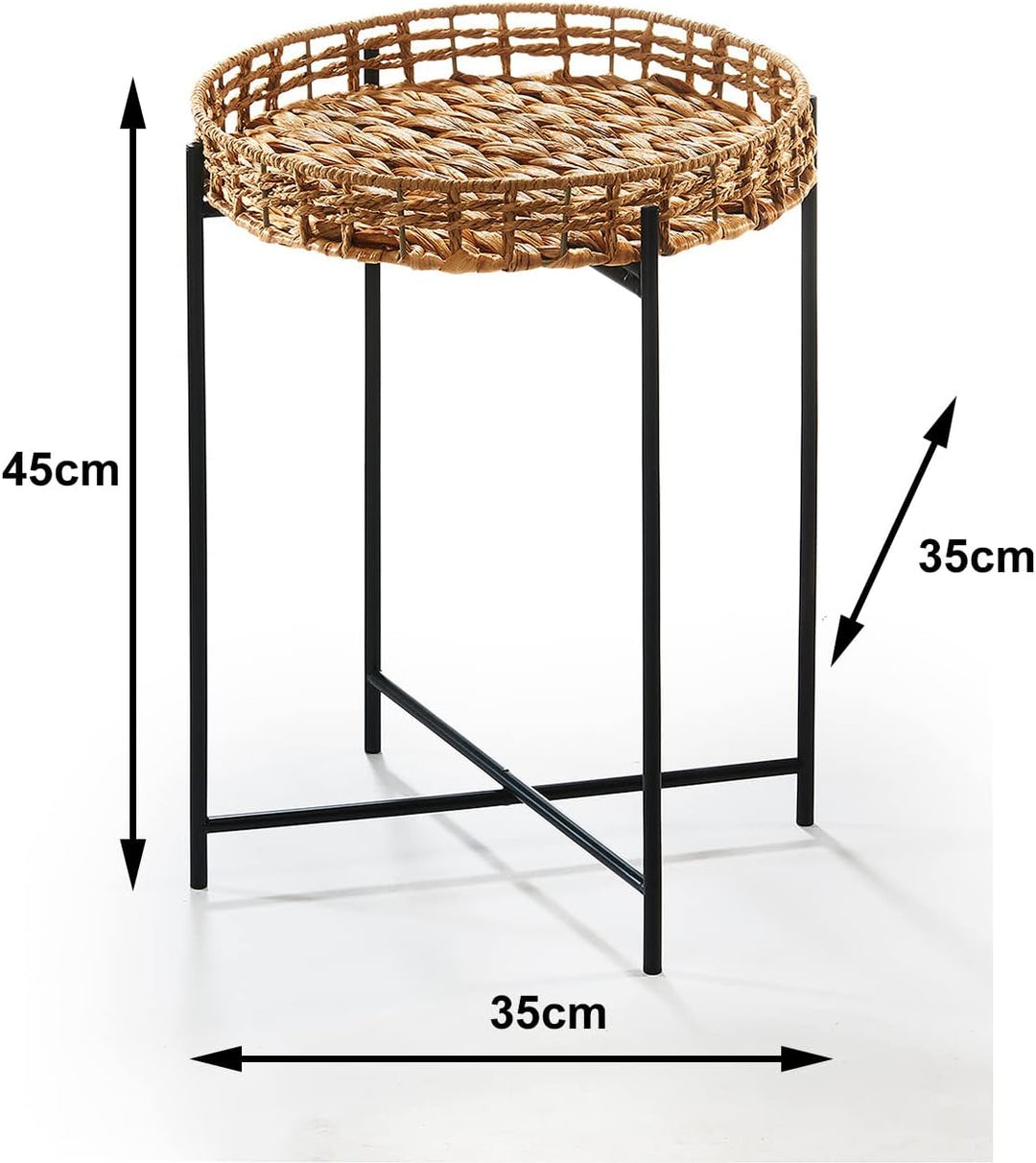 Kobolo Beistelltisch Teatime aus Wasserhyazinthe und Metall - Tablett - 35x35x45, 35x35x45