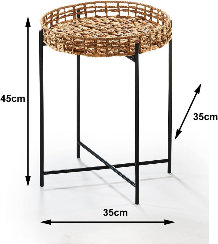 Kobolo Beistelltisch Teatime aus Wasserhyazinthe und Metall - Tablett - 35x35x45, 35x35x45