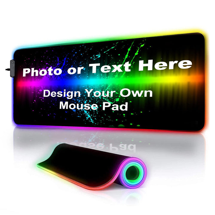 Personalisiertes RGB Gaming Mauspad, Personalisiertes LED Mauspad mit Fototext, wasserdichte Oberflä