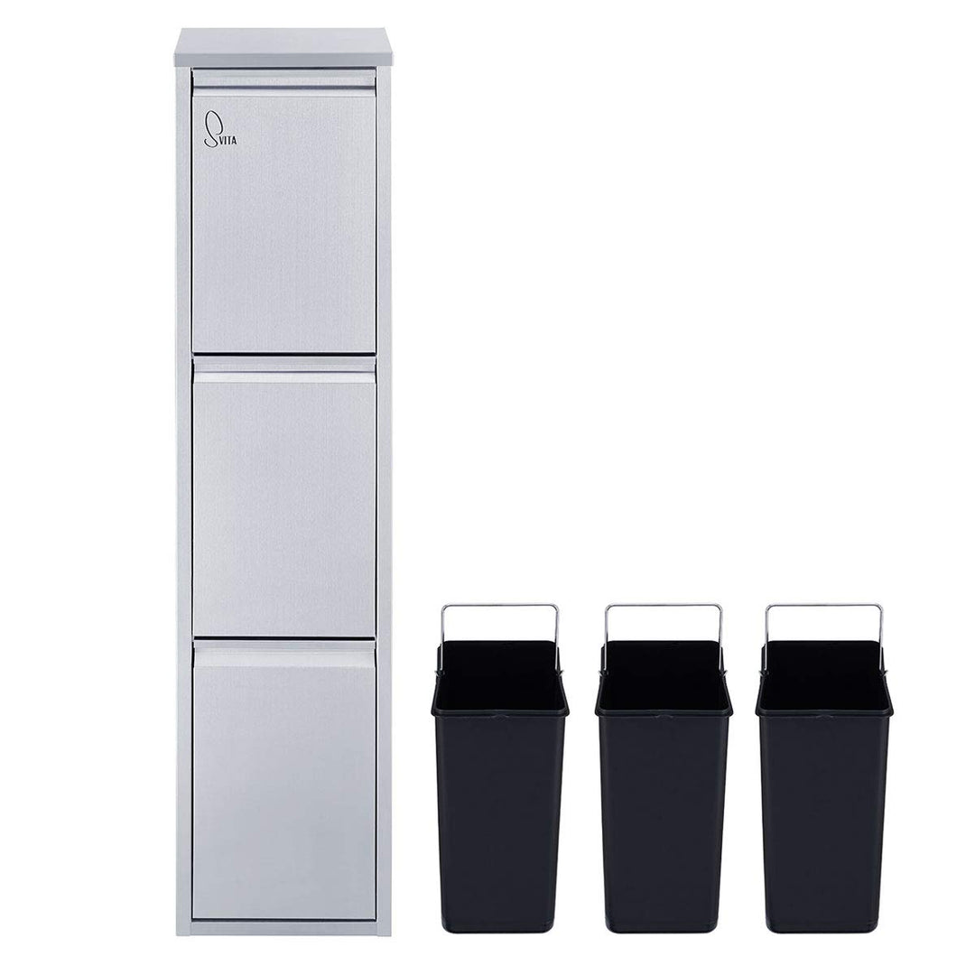 SVITA V3X8 Edelstahl Mülleimer 24 Liter Abfallsammler Abfalleimer Mülltrennung mit Schub-Fächern Ord