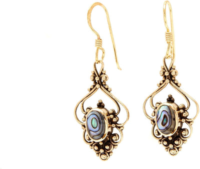 WINDALF Bohemia Ohrschmuck SALIA 5 cm Pauamuschel mit Blumen-Ornamentik Ohrhänger Bronze