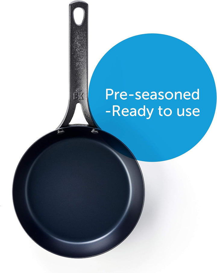 BK Black Steel Vorgewürzte 20cm Bratpfanne aus Kohlenstoffstahl, Geeignet für Induktion, Backofen un