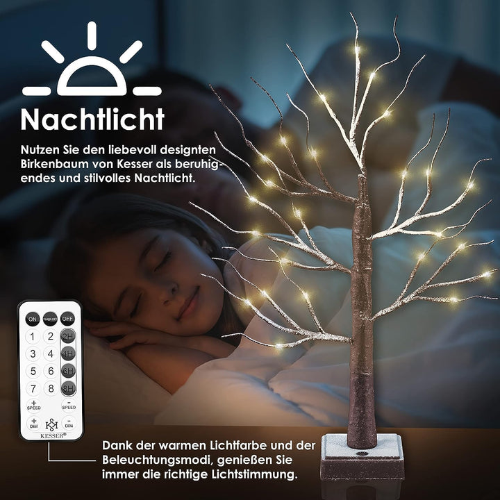 KESSER® Lichterbaum Birkenbaum 60cm LED Mit Fernbedienung Timer 8 Modi Lichterzweige für Innen Warmw