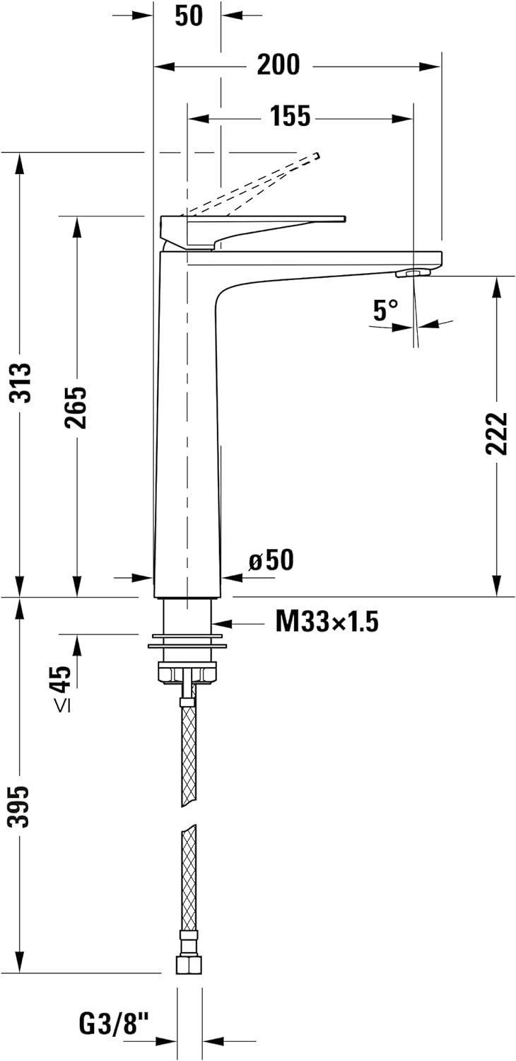 Duravit Tulum Waschtischarmatur, Grösse XL (Auslauf Höhe 222 mm), Wasserhahn Bad, Waschbecken Armatu