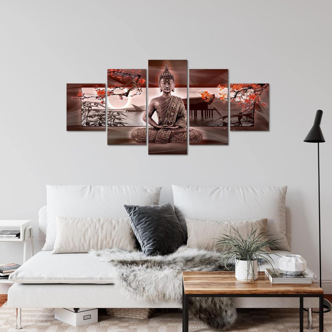 Runa Art Wandbilder Buddha Feng Shui 5 Teilig Bild auf Vlies Leinwand Deko Wohnzimmer Schlafzimmer S