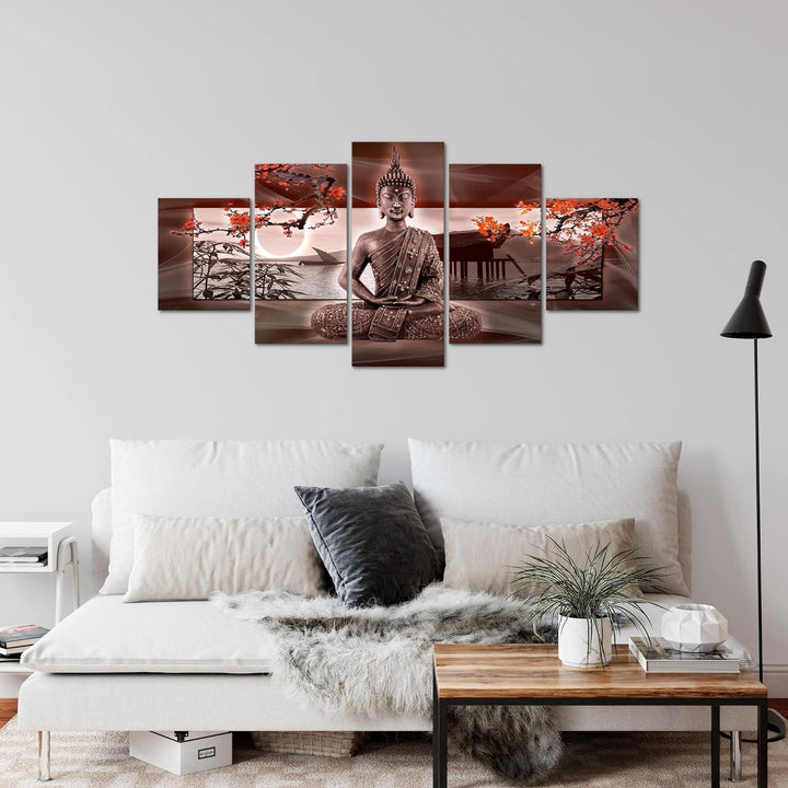 Runa Art Wandbilder Buddha Feng Shui 5 Teilig Bild auf Vlies Leinwand Deko Wohnzimmer Schlafzimmer S