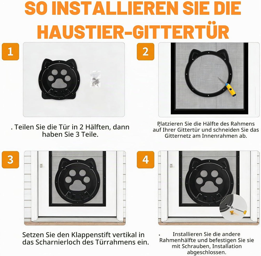 Katzenklappe für Fliegengitter, Katzentür für Fliegengitter, Katzen-tür für FensterKatzenklappe Inne