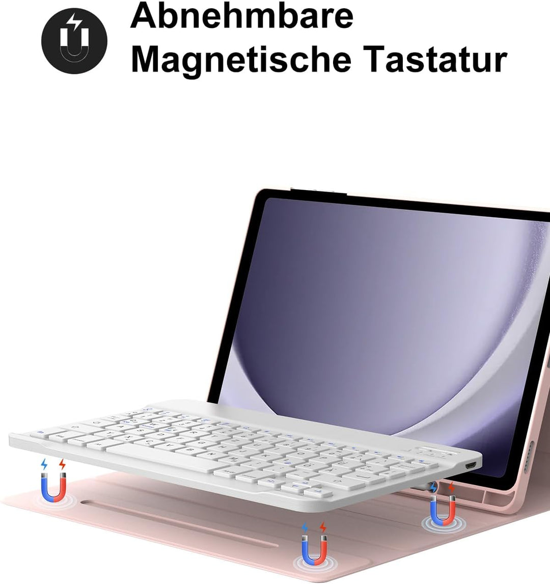 Hülle mit Tastatur für Samsung Galaxy Tab A9 Plus 11 Zoll 2023, QWERTZ Deutsche, Magnetisch Abnehmba