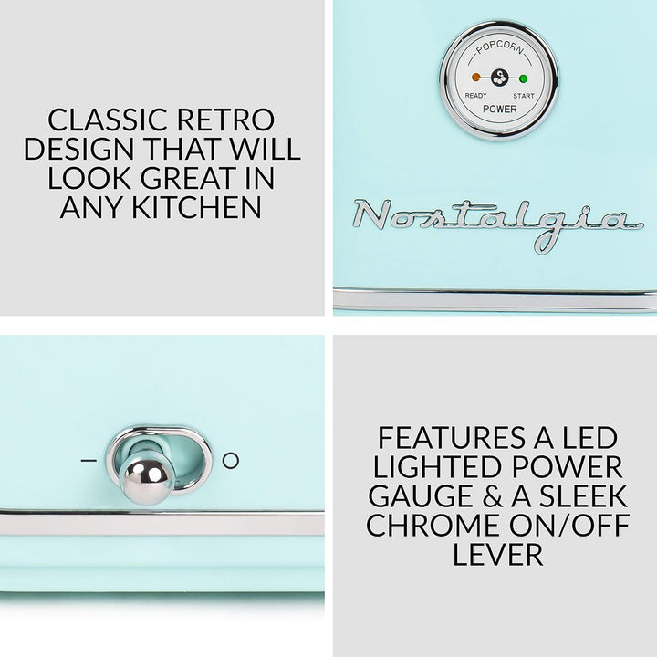 Nostalgia CLHAP12AQ Classic Retro Healthy Heissluft-Tisch-Popcorn-Maker, macht 12 Tassen, mit Kernel