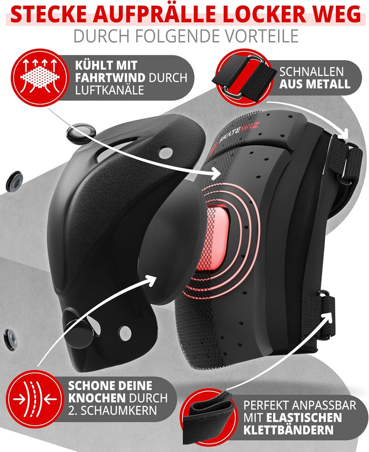 SKATEWIZ Kinder Protektoren Set Schoner - Inliner Knieschoner Kinder – Schützer Set [6er] für Kinder