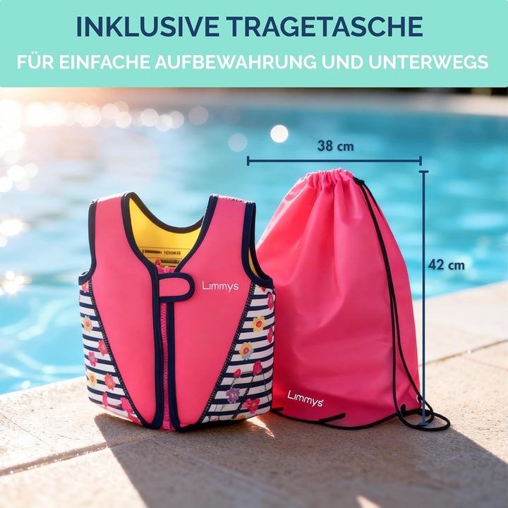Limmys Premium Neopren Schwimmweste - Ideale Schwimmhilfe für Jungen und Mädchen - Extra Kordelzugta