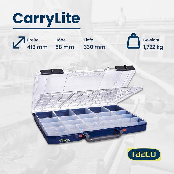 Raaco CarryLite 55 5x10-25/DL Sortierbox, 25 Einsätze, mit 25 Einsätze | Leicht Sortierbox für Werks
