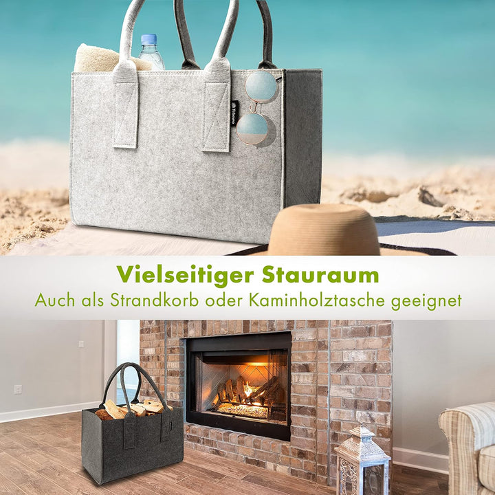 Shopper Filztasche Premium, grosse Einkaufs-Tasche mit Henkel, Einkaufskorb, faltbare Kaminholztasch