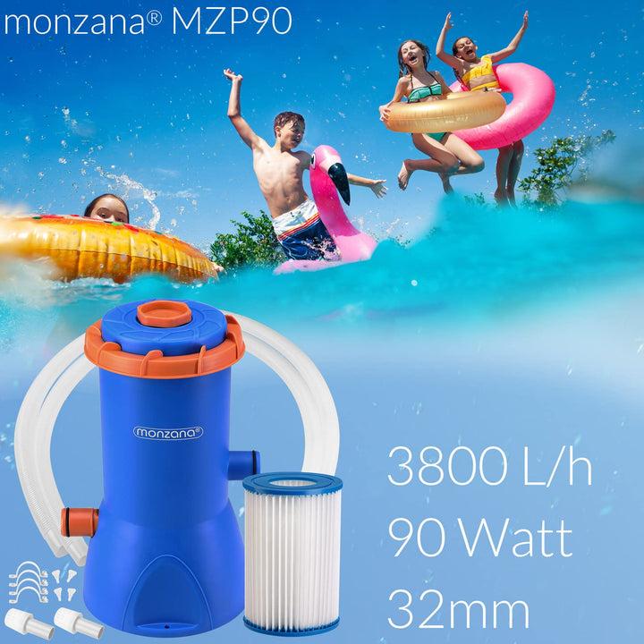 MONZANA® Filterpumpe MZP90 3800L/h 90 W Leistung Pool Filter Kartusche Schlauch Kartuschenfilteranla
