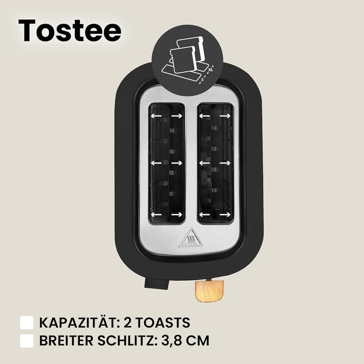 ZEEGMA TOSTEE 2-Scheiben-Toaster, Leistung 820 W, Auftau-, Aufwärm- und Stoppmodus, Krümelfach, Zeit