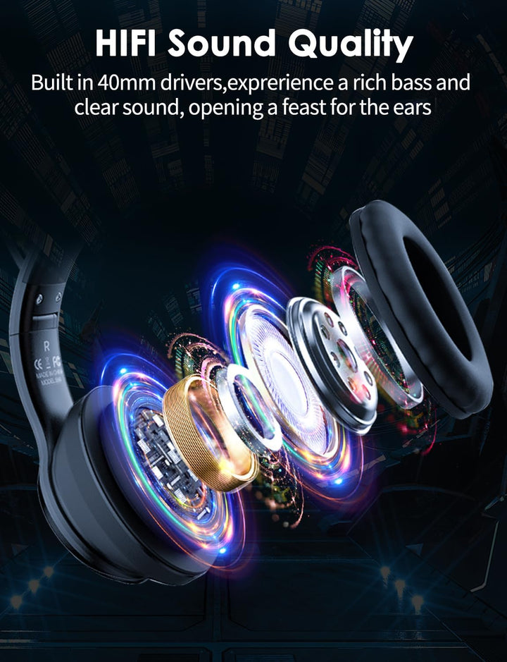 Bluetooth-Kopfhörer mit LED-Katzenohren – Kabelloses Over-Ear Headset mit Mikrofon, Hi-Fi Stereo-Sou