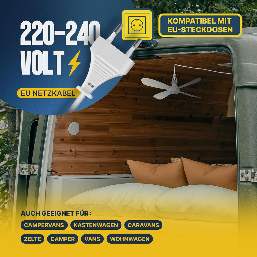Bestlivings Mobiler Deckenventilator mit Stecker und Schalter, 220V-240V / 5 Watt, Ø40 cm Portabler