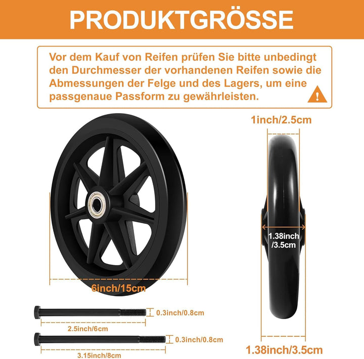 2 Stück 150mm Solide Ersatzräder - Umweltfreundliches Gummimaterial,Verschleissfeste PU-Reifen - Eas