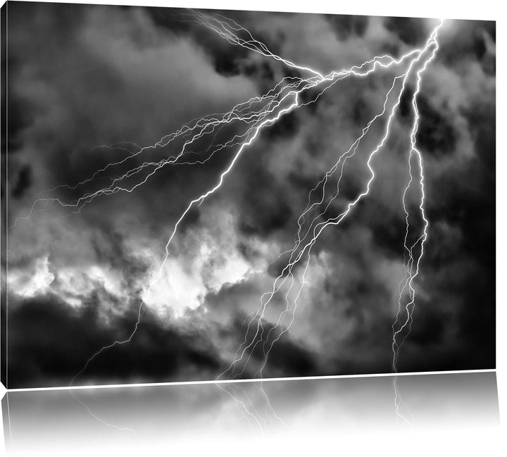 Monocrome, Blitze, Format: 100x70 auf Leinwand, XXL riesige Bilder fertig gerahmt mit Keilrahmen, Ku