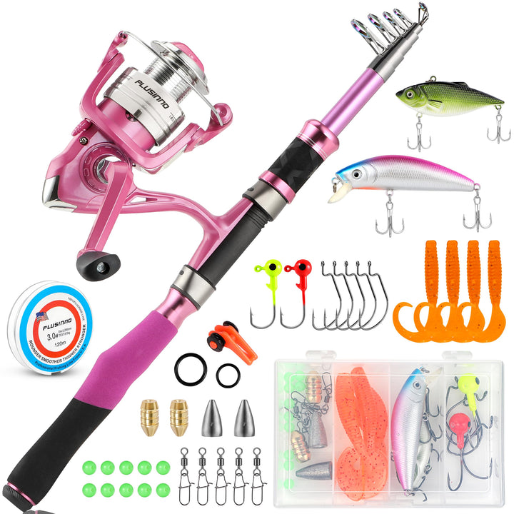 PLUSINNO Teleskop-Angelrute und -rolle für Damen, rosafarbene Angelrute Rosa 2.1M 6.86Ft fishing ful