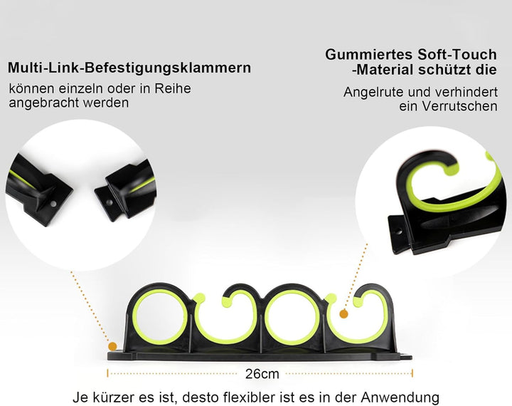 Angelrutenhalter Wand,2 Paare Horizontale Angelruten-Rutenhalter für 8 Ruten für Garage, Wand oder D