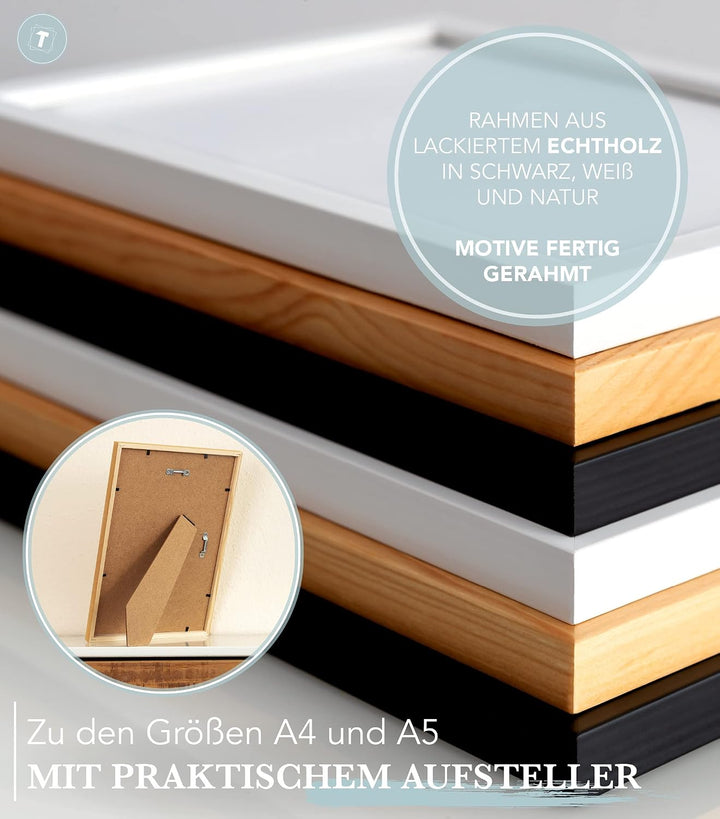 Papierschmiede® Kinderbilder 3er Set Lernposter, A4 gerahmt in Holzrahmen (weiss), Geschenk für Mädc