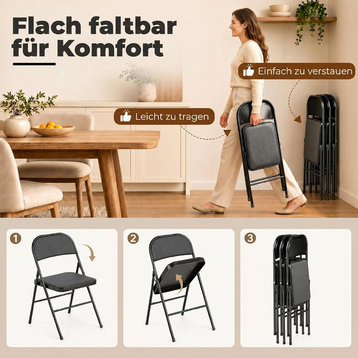 HOMCOM 4er Set Klappstuhl Campingstuhl mit Gepolsteter Rückenlehne, Klappbar Bürostuhl mit Stahlrahm