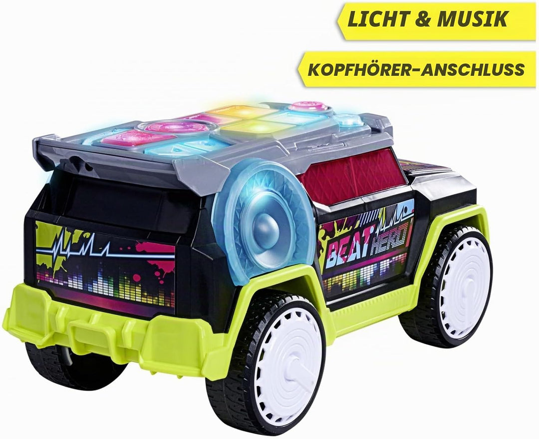 Dickie Toys - Beat Hero Spielzeugauto mit DJ-Pult und 22 Sounds, Auto mit Hip-Hop, Pop und Elektroni